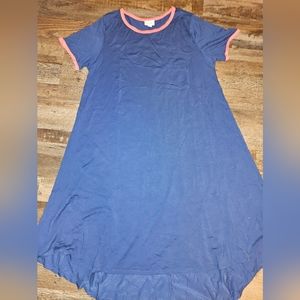 LuLaRoe Blue High Low Dress with Pink Trim